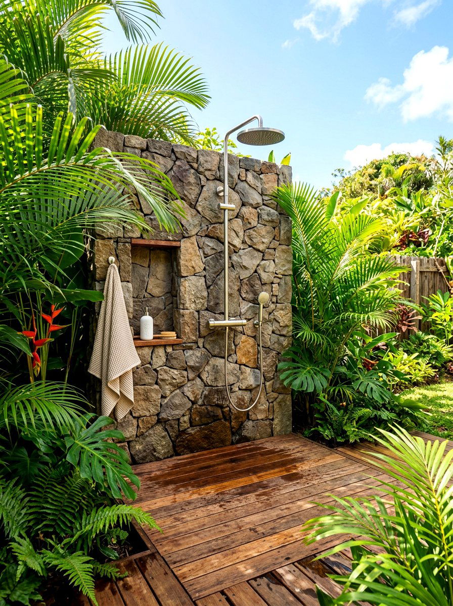 Outdoor Shower Station - 30 resort backyard pool ideas