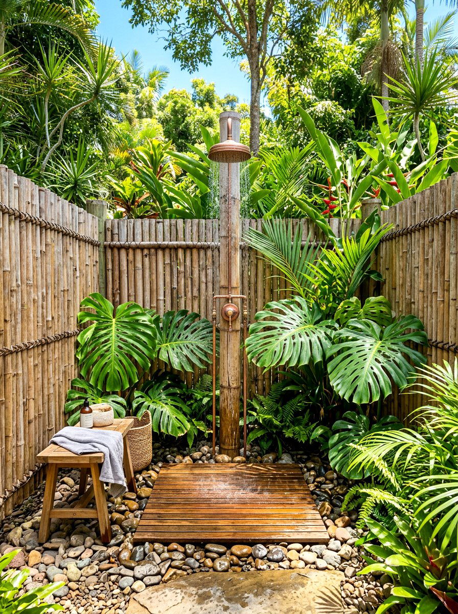 Outdoor Shower With Bamboo - 30 private backyard oasis ideas