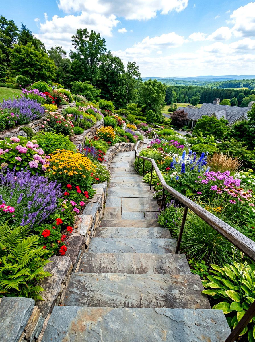 Outdoor Staircase Stone - 30 tiered backyard ideas
