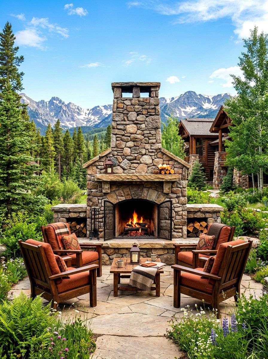 Outdoor Stone Fireplace - 30 stargazing backyard ideas