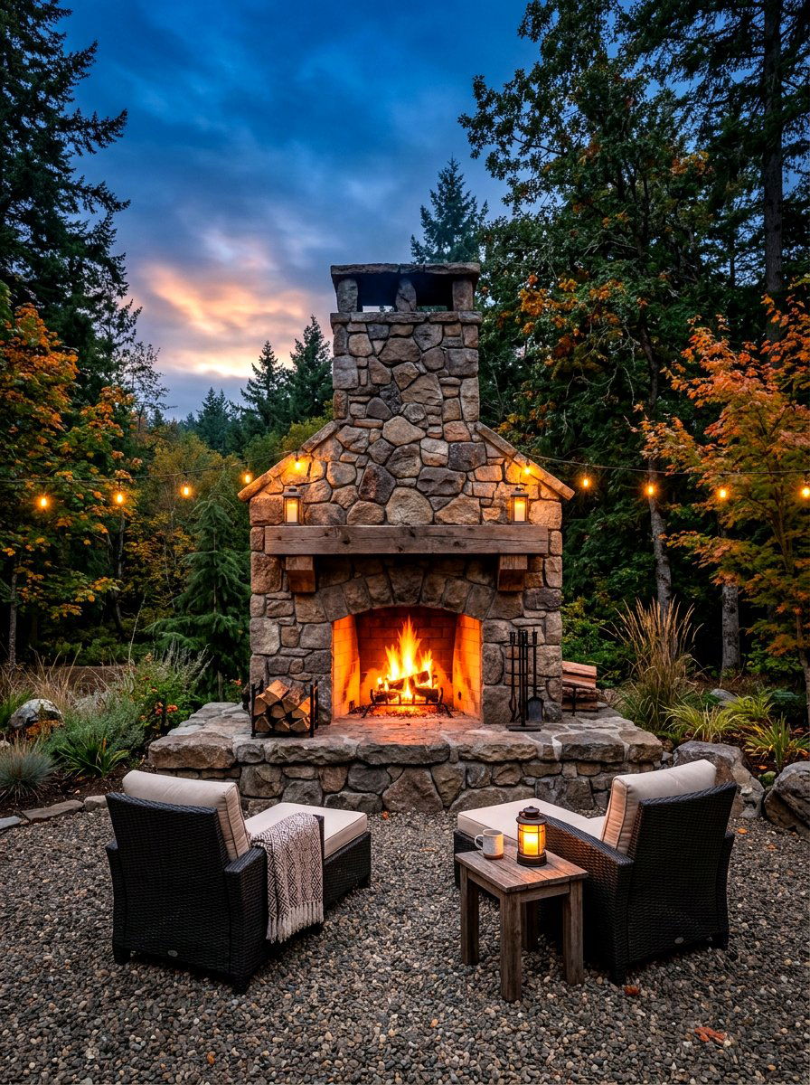 Outdoor Stone Fireplace - 30 Tuscan courtyard ideas