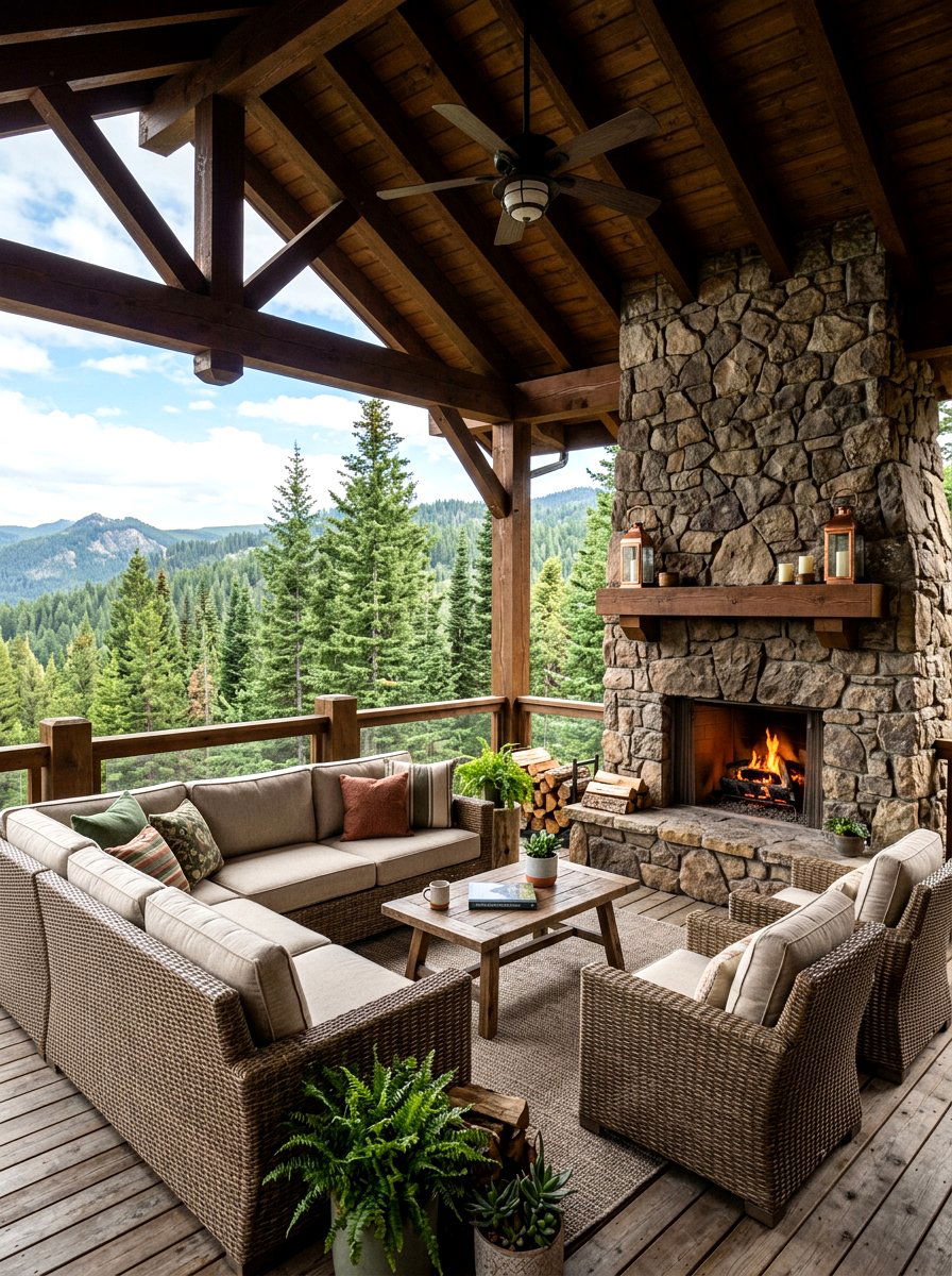 Outdoor Stone Fireplace - 30 ski chalet decor ideas