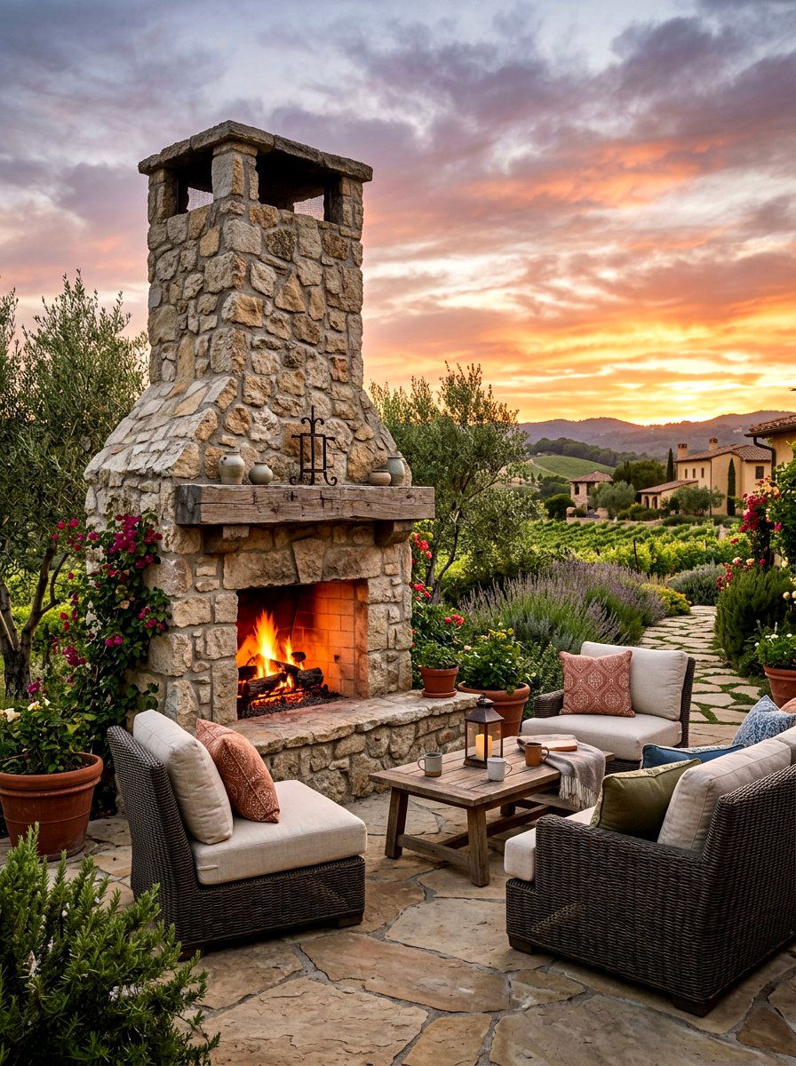Outdoor Stone Fireplace - 30 Tuscan revival patio ideas