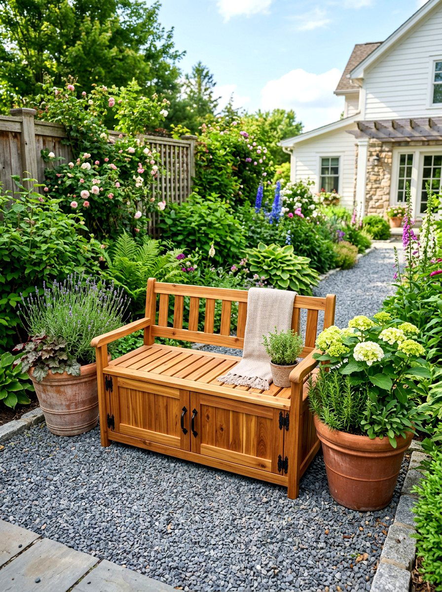 Outdoor Storage Bench - 30 side yard landscaping ideas