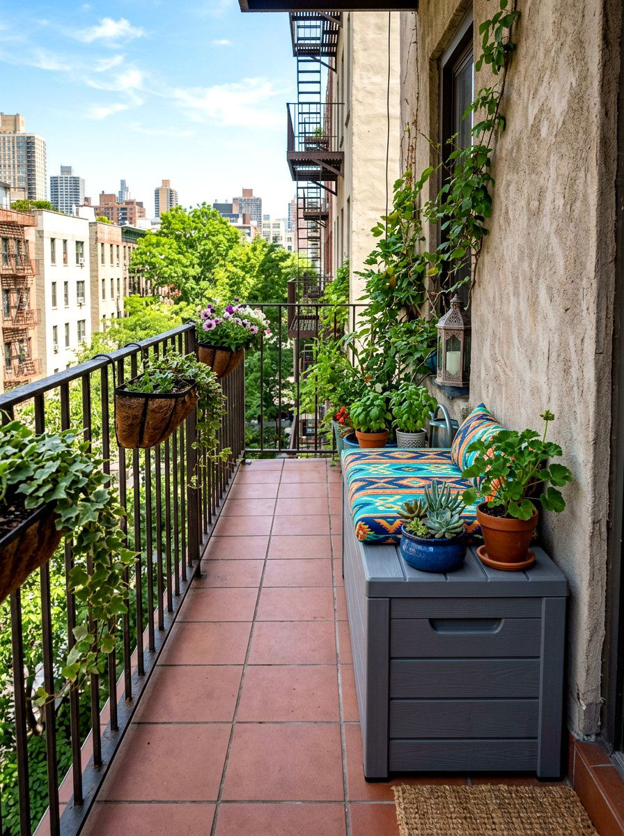 Outdoor Storage Bench - 30 narrow balcony ideas
