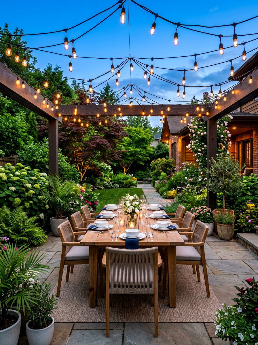 Outdoor String Lighting - 30 patio dinner party ideas