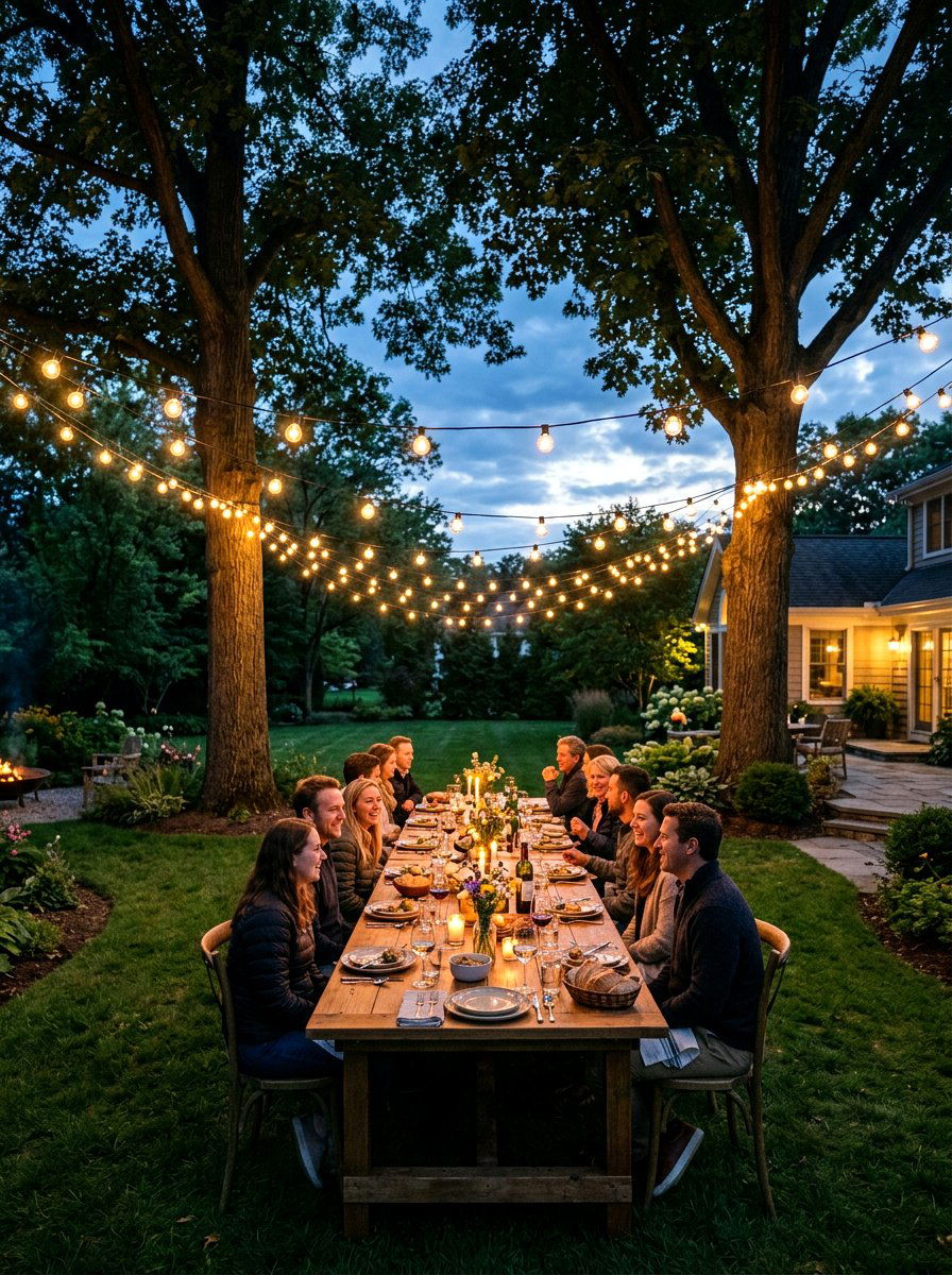 Outdoor String Lights - 30 picnic party decor ideas