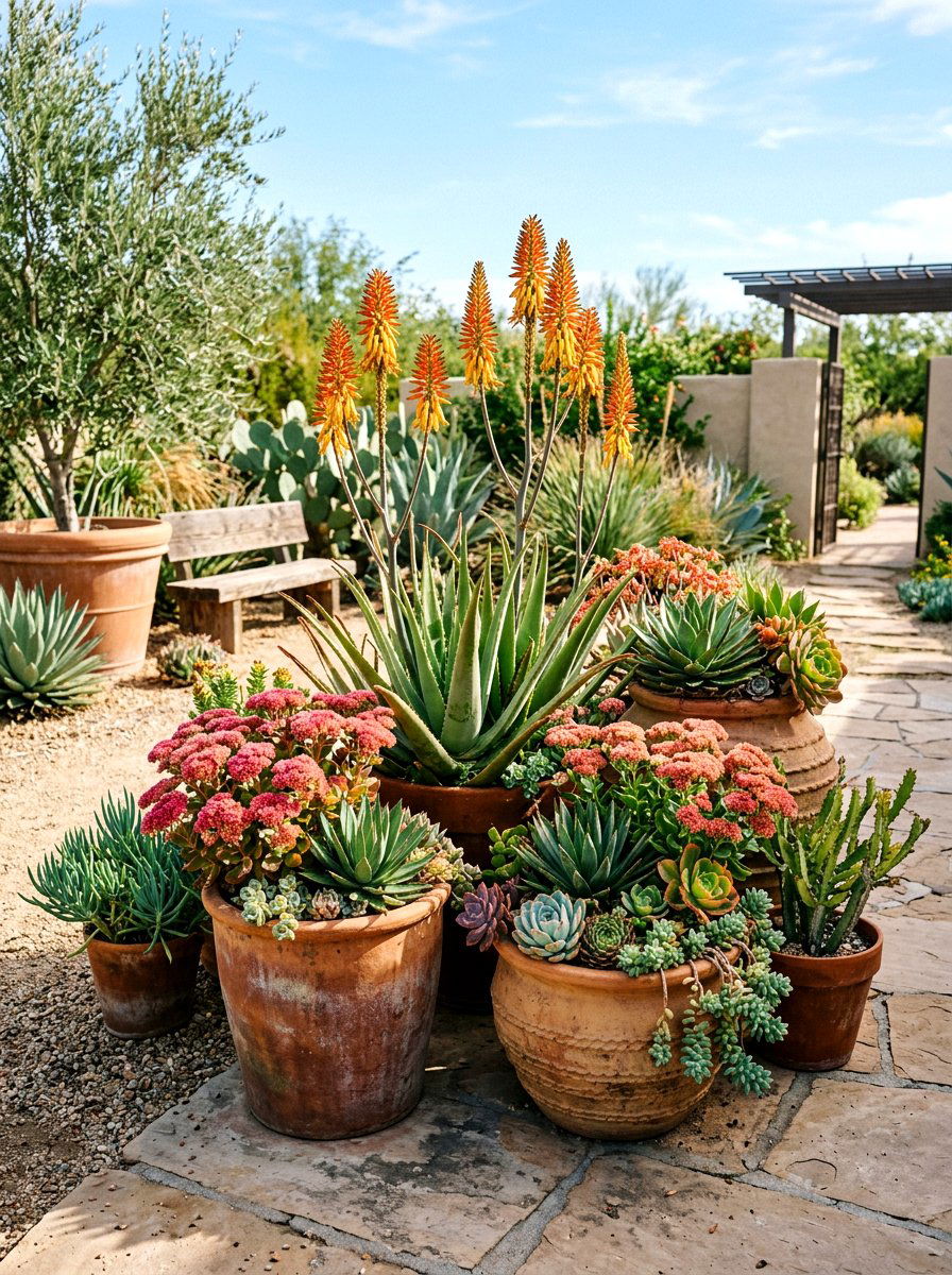 Outdoor Succulent Display - 30 bee friendly garden ideas