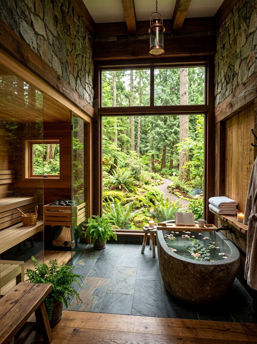 Outdoor View Spa Bathroom - 30 sauna inspired bathroom ideas