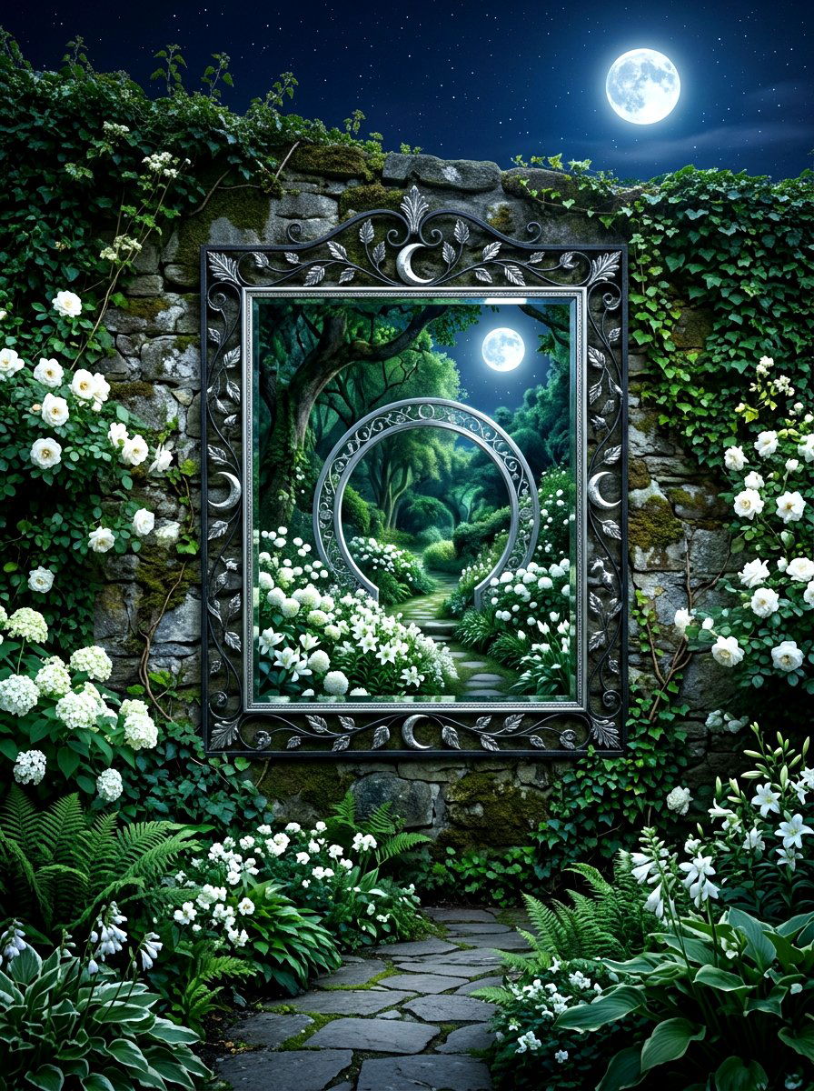 Outdoor Wall Mirror - 30 moon garden backyard ideas