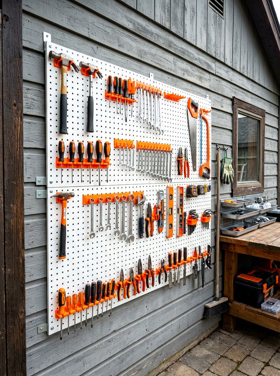 Outdoor Weatherproof Pegboard Wall - 30 side yard storage ideas