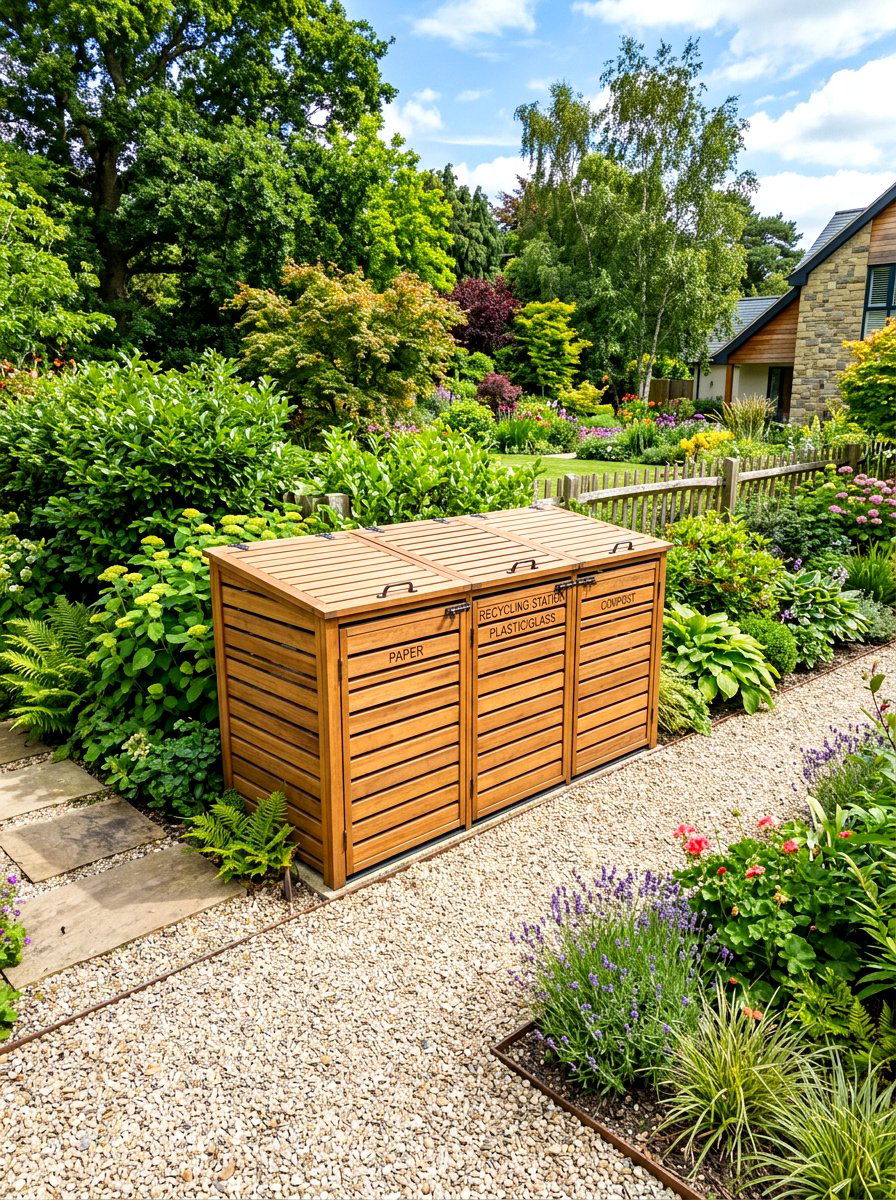 Outdoor Wooden Recycling Enclosure - 30 hidden recycling bin ideas