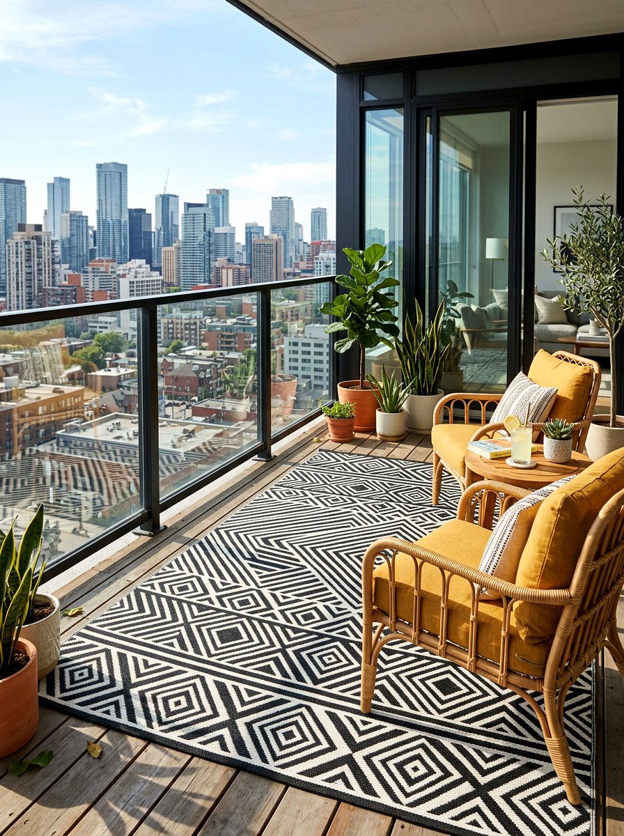 Outdoor area rug - 30 apartment deck ideas