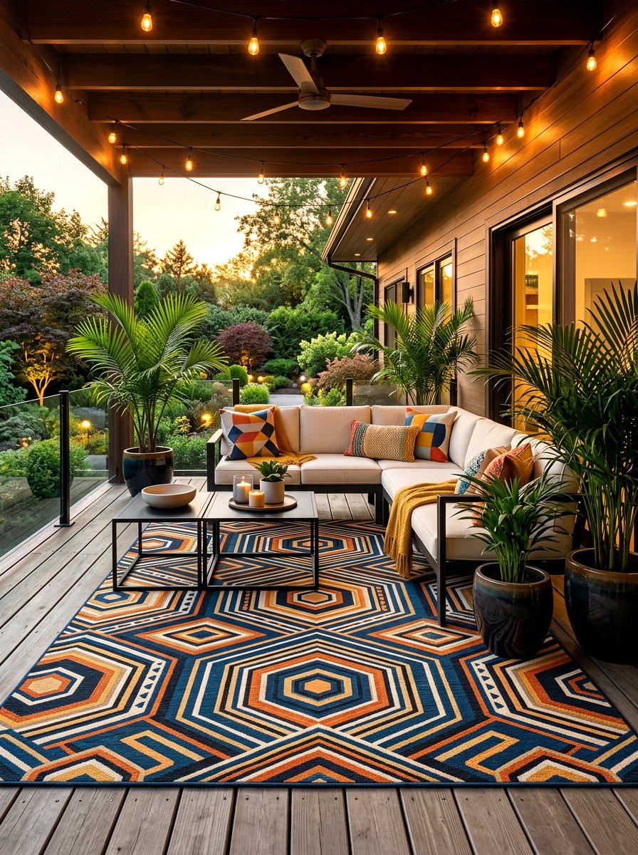 Outdoor area rug - 30 cozy evening porch ideas