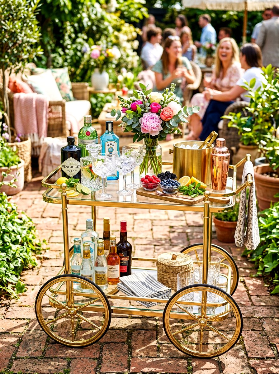 Outdoor bar cart - 30 bridal shower garden party ideas