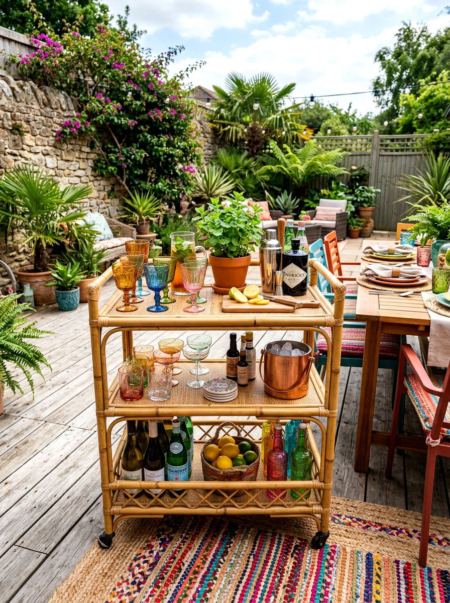 Outdoor bar cart - 30 boho outdoor furniture ideas