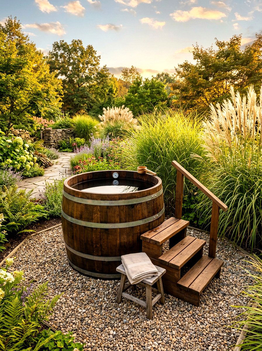 Outdoor barrel cold plunge - 30 cold plunge bath ideas