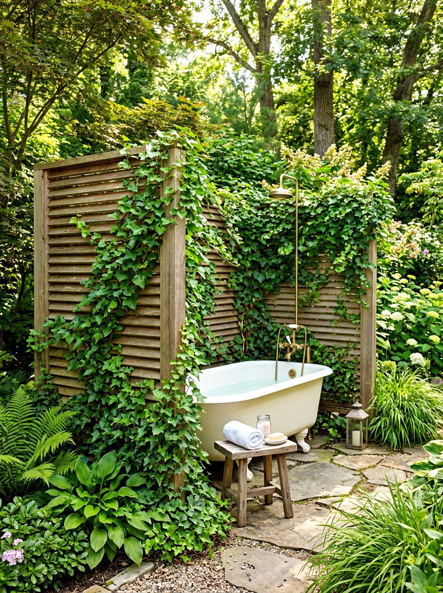 Outdoor bathtub privacy screen - 30 outdoor bath ideas