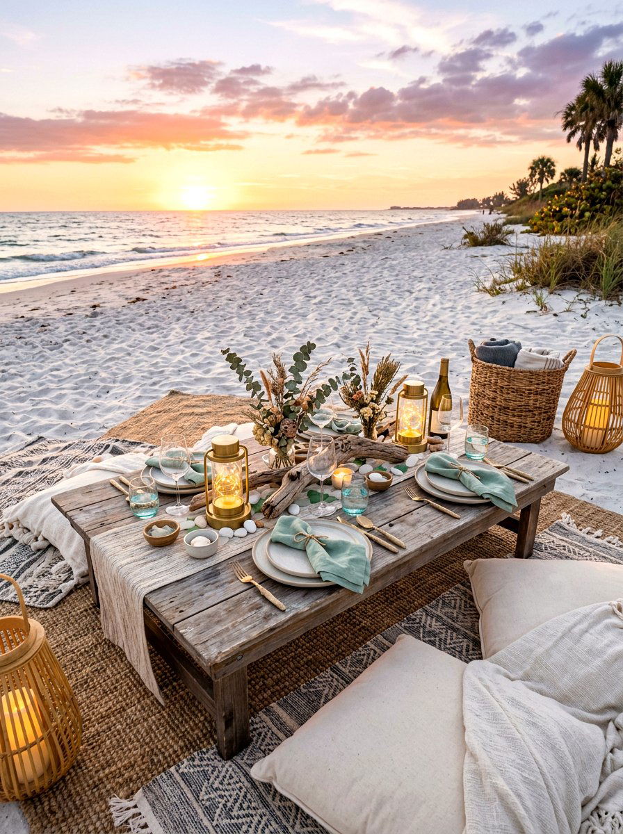 Outdoor beach dinner setup - 30 sunset dinner table ideas