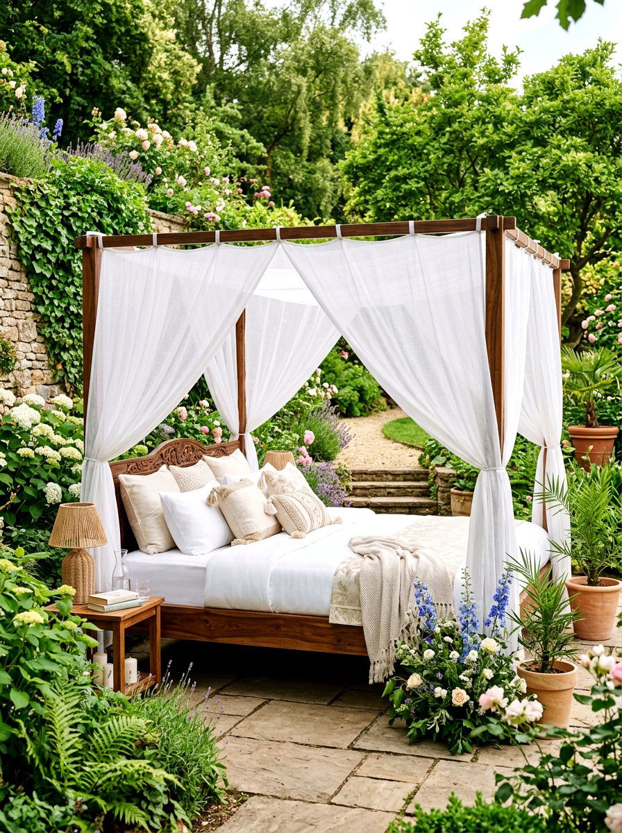 Outdoor canopy bed - 30 boho outdoor furniture ideas
