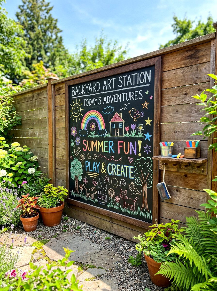 Outdoor chalkboard wall - 30 kids backyard play area ideas