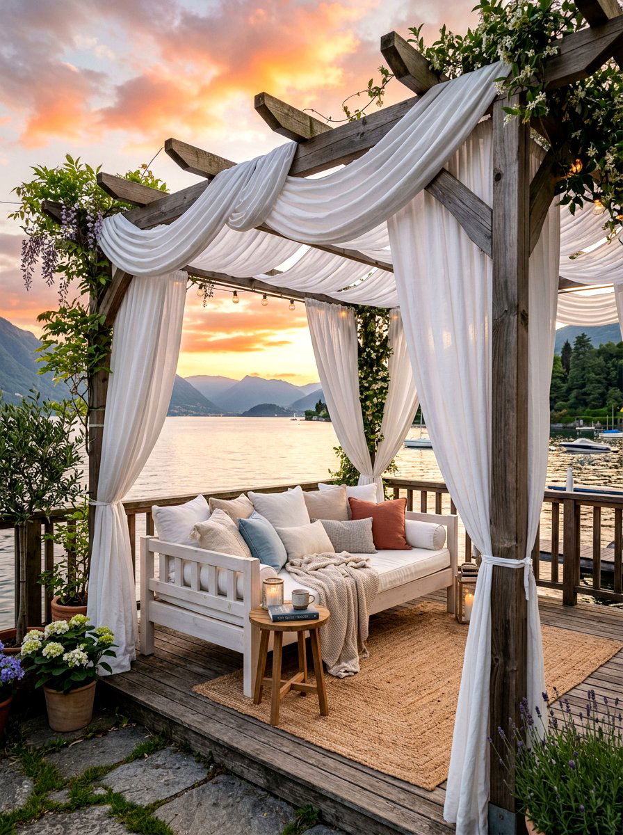 Outdoor curtain drape - 30 pergola roof ideas