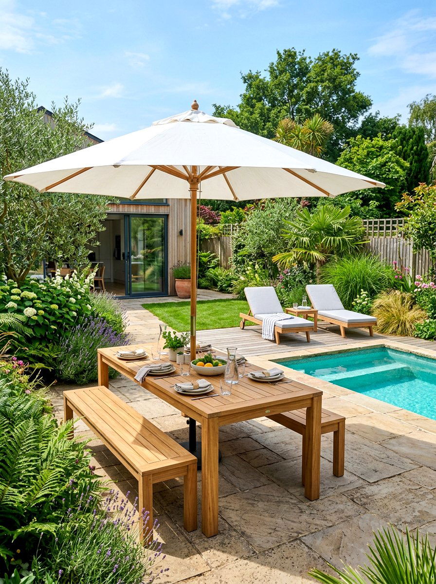 Outdoor dining area - 30 small poolside patio ideas