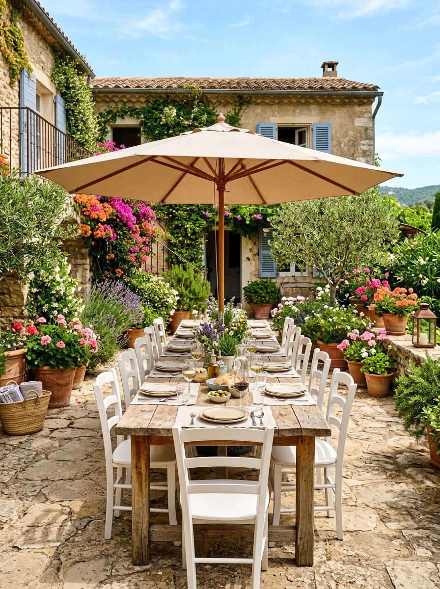 Outdoor dining courtyard - 30 Mediterranean front courtyard ideas