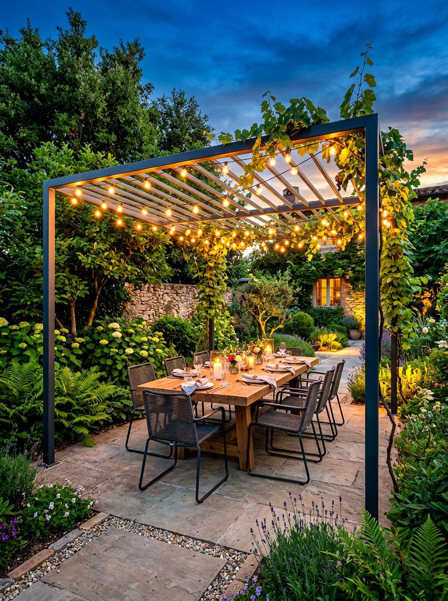 Outdoor dining pergola - 30 modern garden ideas