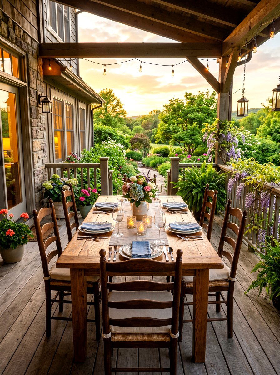 Outdoor dining table - 30 cozy evening porch ideas