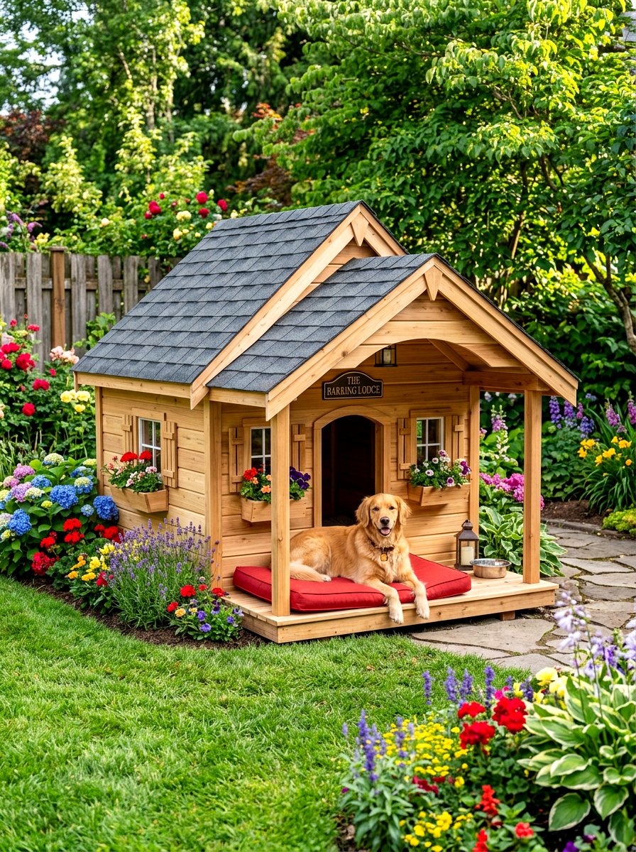 Outdoor dog house with porch - 30 Pinterest dog room ideas