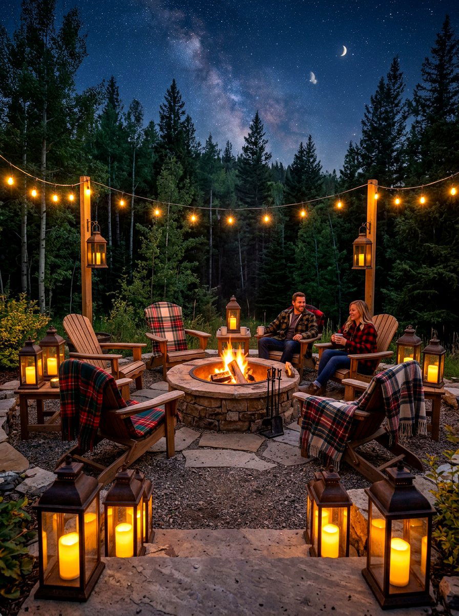 Outdoor fire pit area candle lighting - 30 candle heavy fall decor ideas