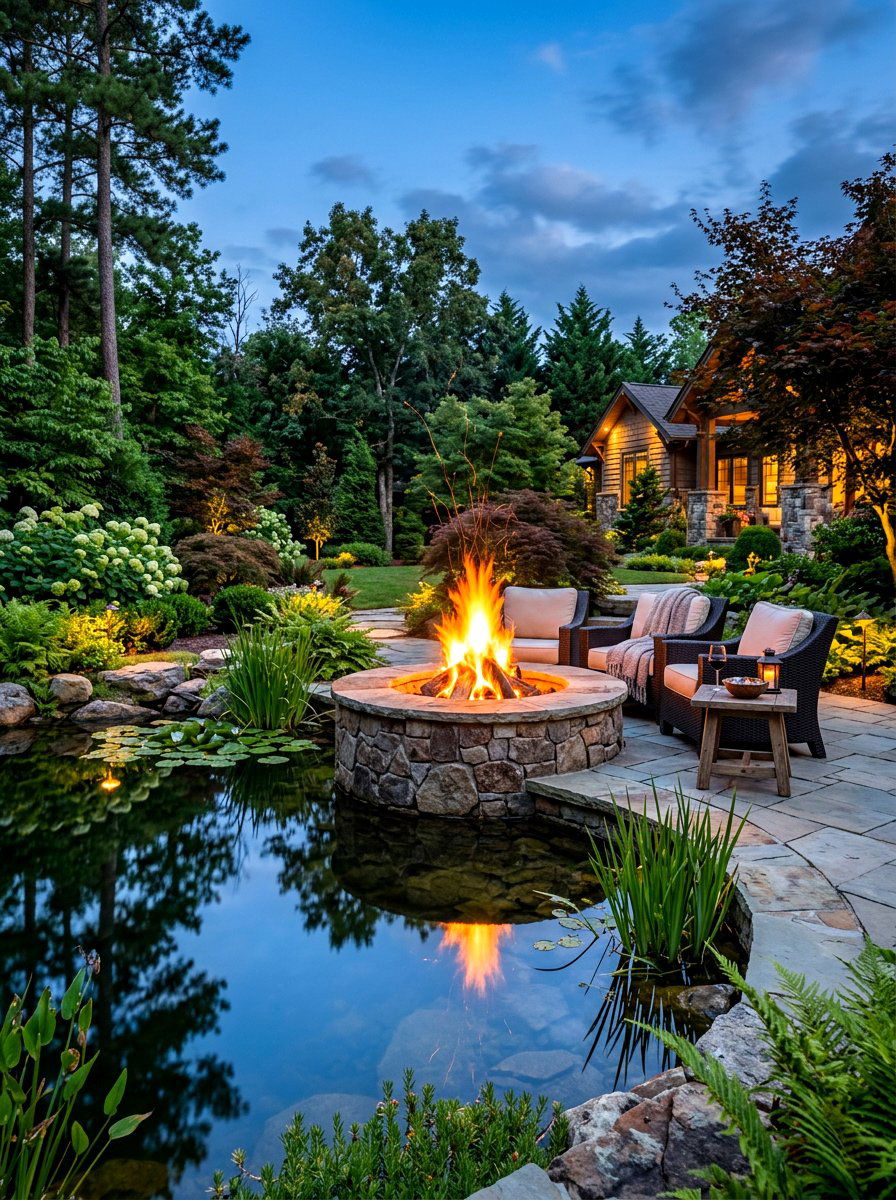 Outdoor fire pond - 30 pond landscaping ideas