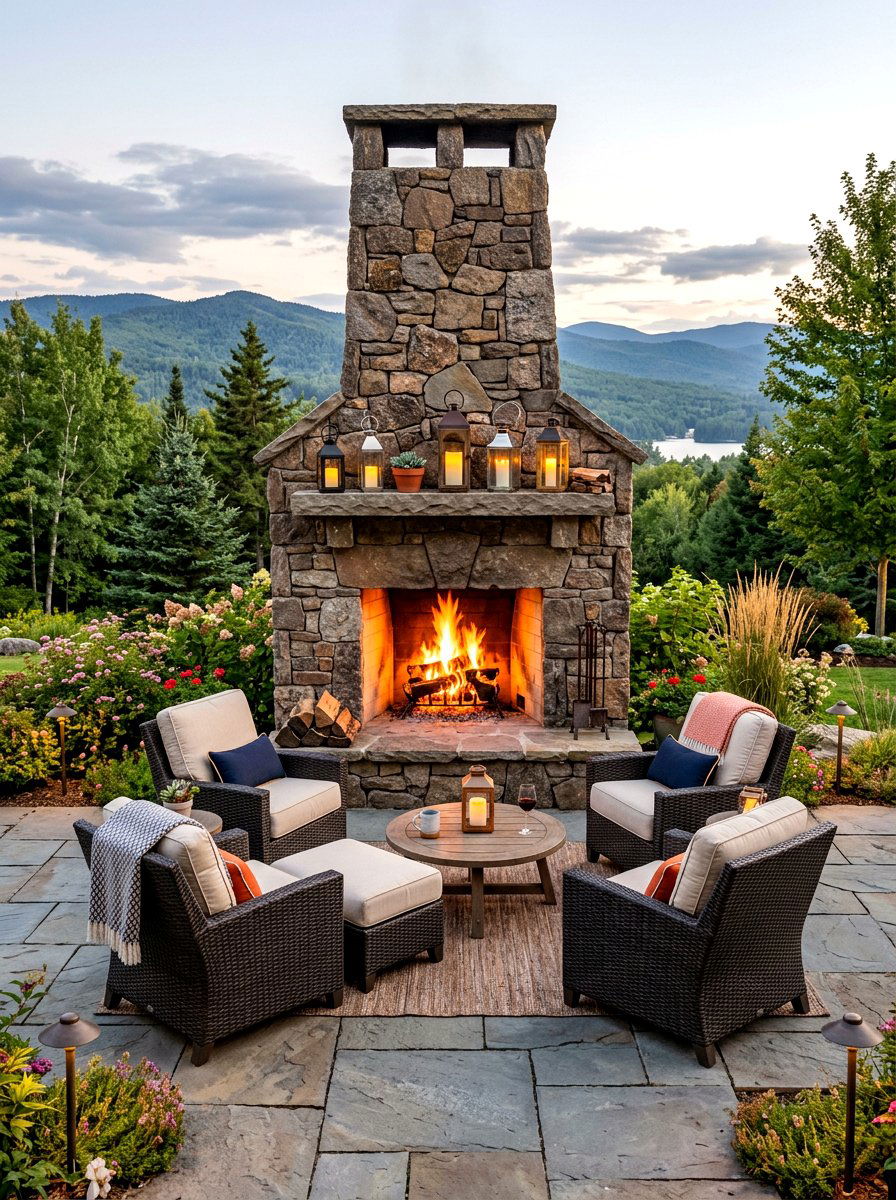 Outdoor fireplace - 30 backyard date night ideas