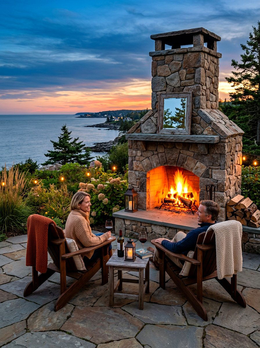 Outdoor fireplace for coastal living - 30 coastal exterior ideas
