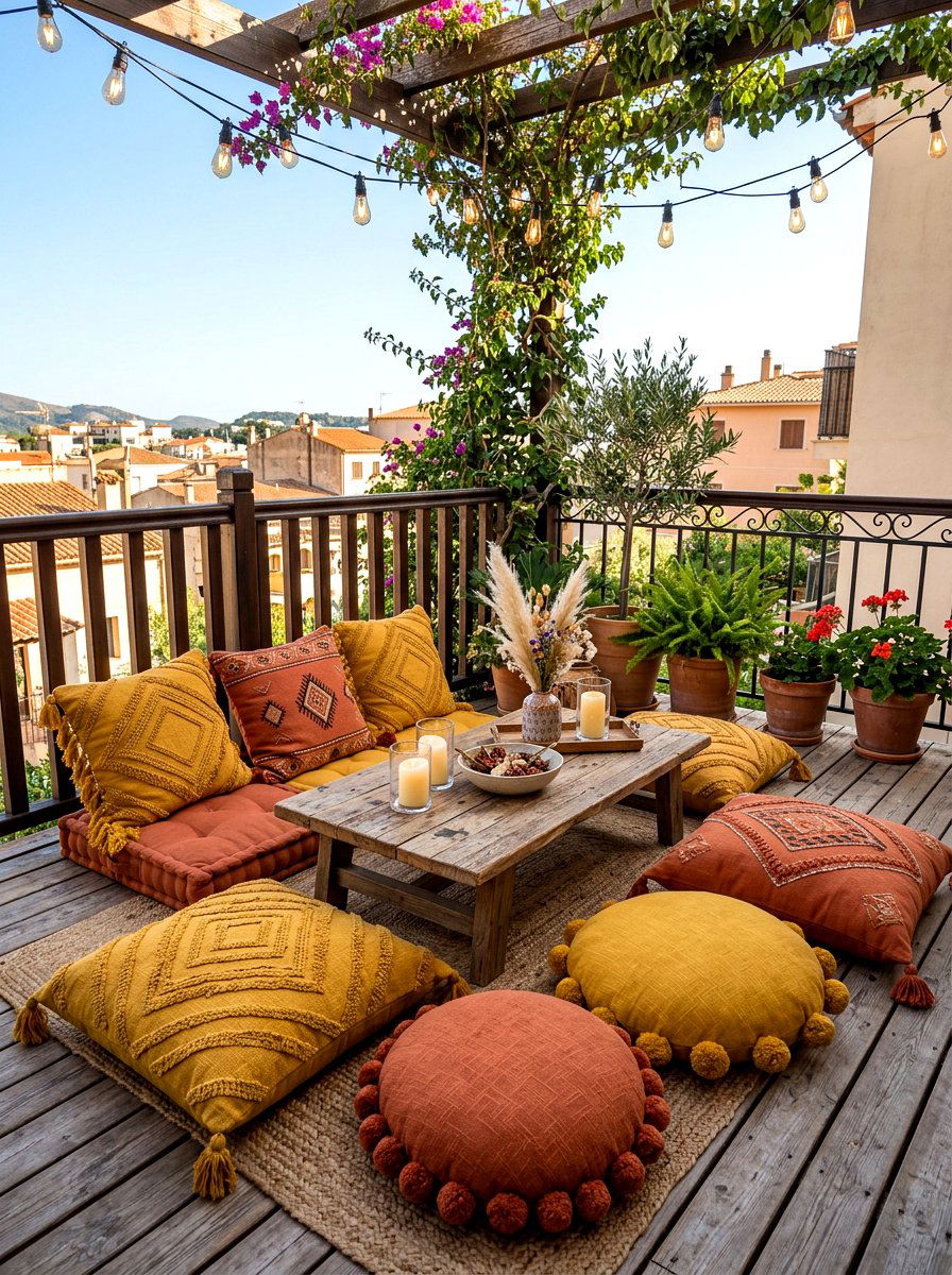 Outdoor floor cushions - 30 boho outdoor furniture ideas