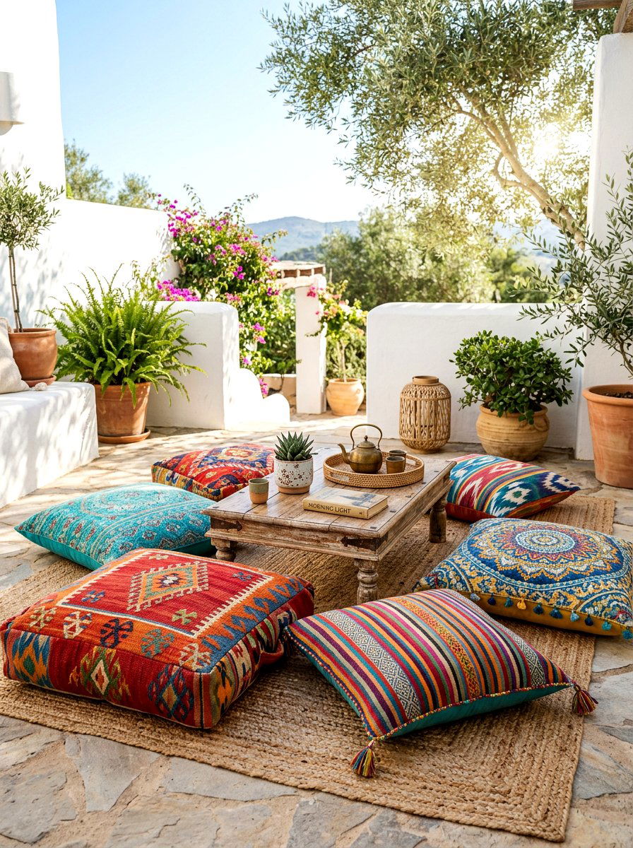 Outdoor floor pillows - 30 city terrace decor ideas