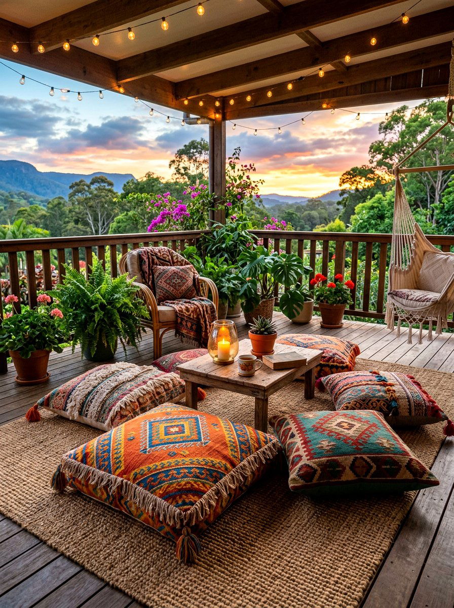 Outdoor floor pillows - 30 cozy evening porch ideas