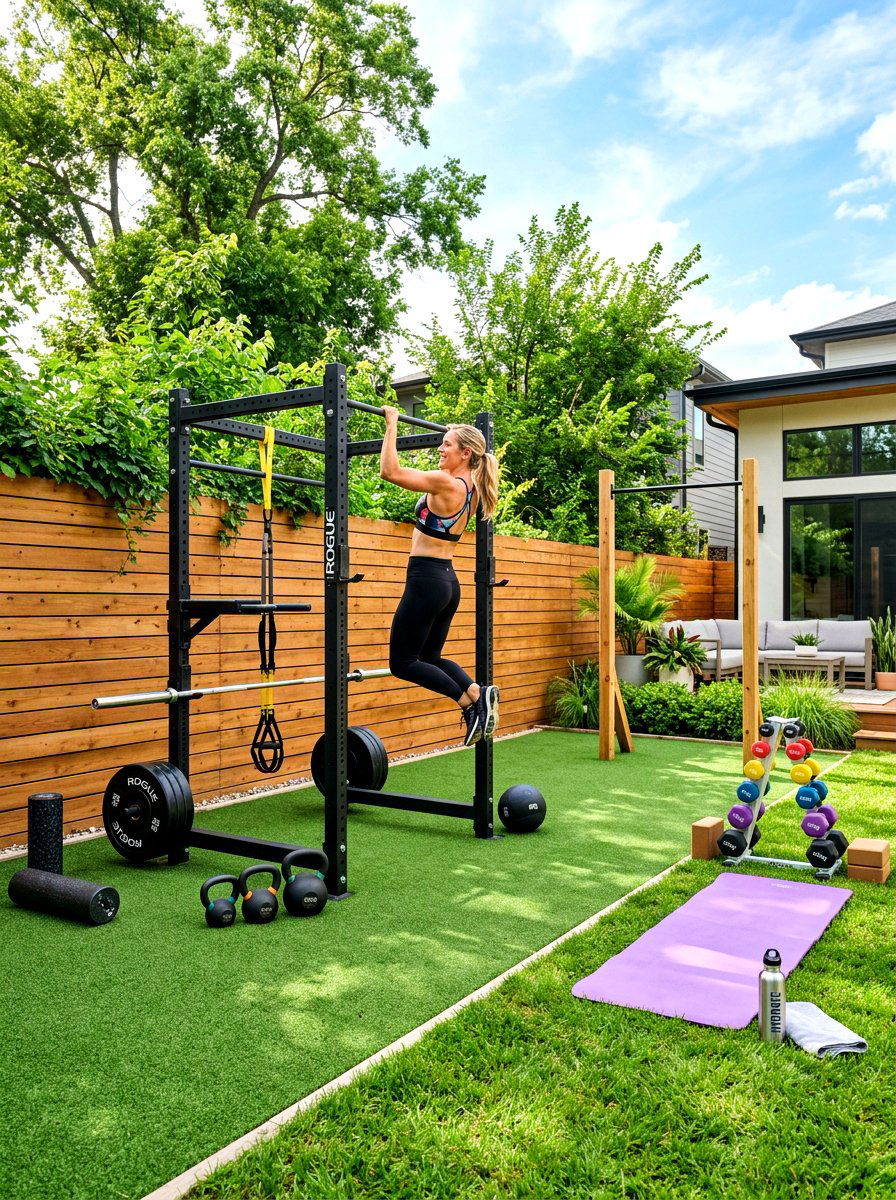 Outdoor gym turf surface - 30 artificial turf backyard ideas