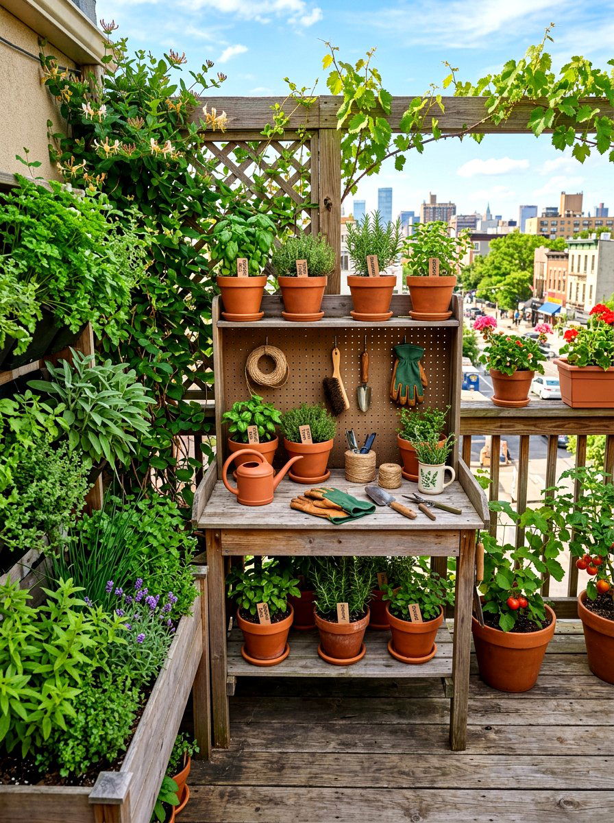 Outdoor herb garden station - 30 rooftop herb garden ideas