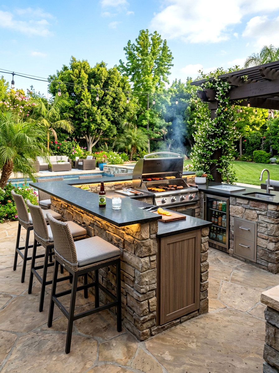 Outdoor kitchen bar hosting - 30 starlit patio hosting ideas