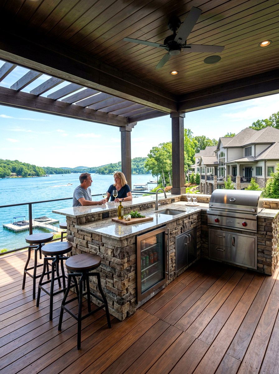 Outdoor kitchen on porch - 30 lake house porch ideas