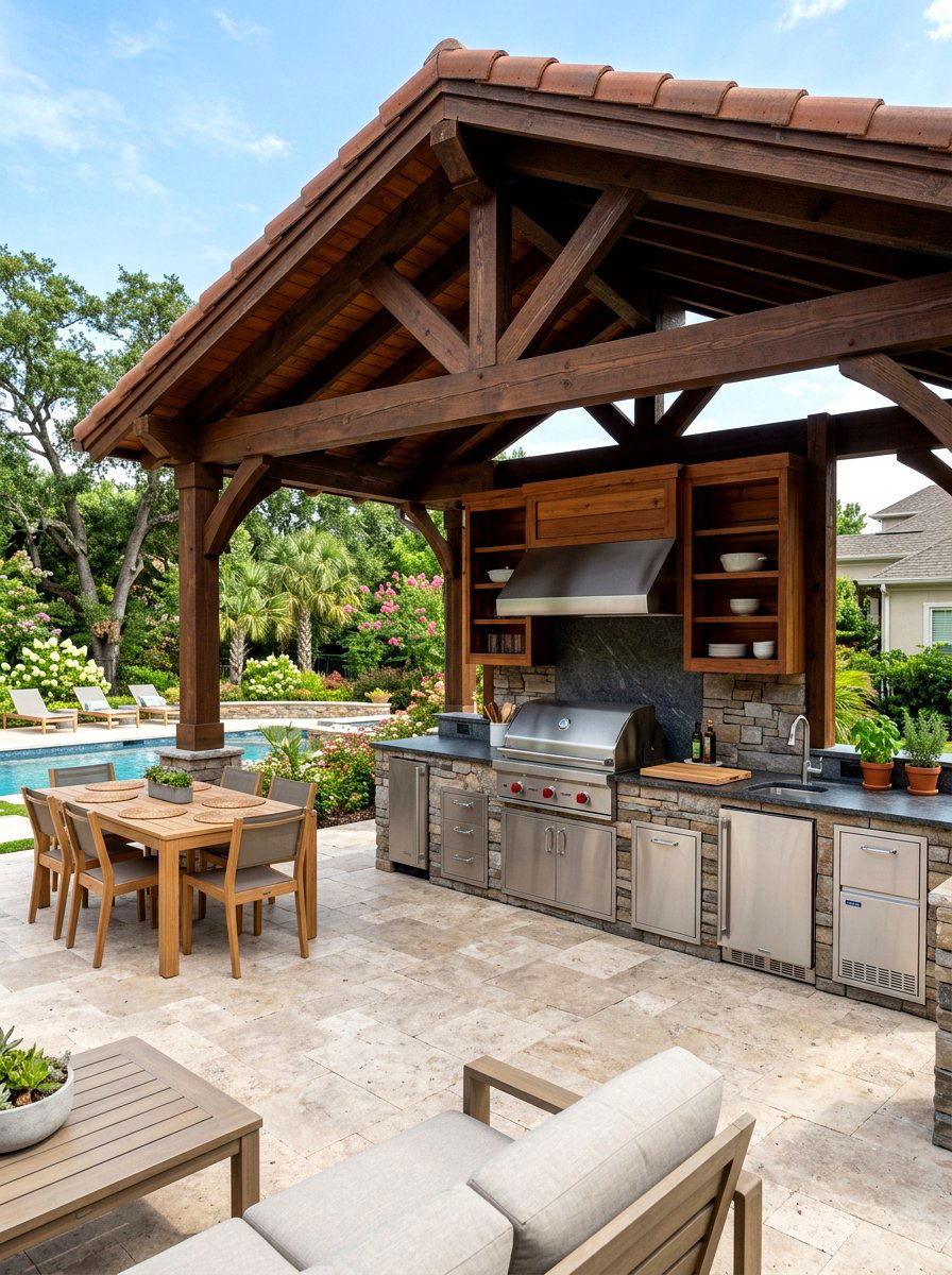 Outdoor kitchen pavilion - 30 hexagon pavilion ideas