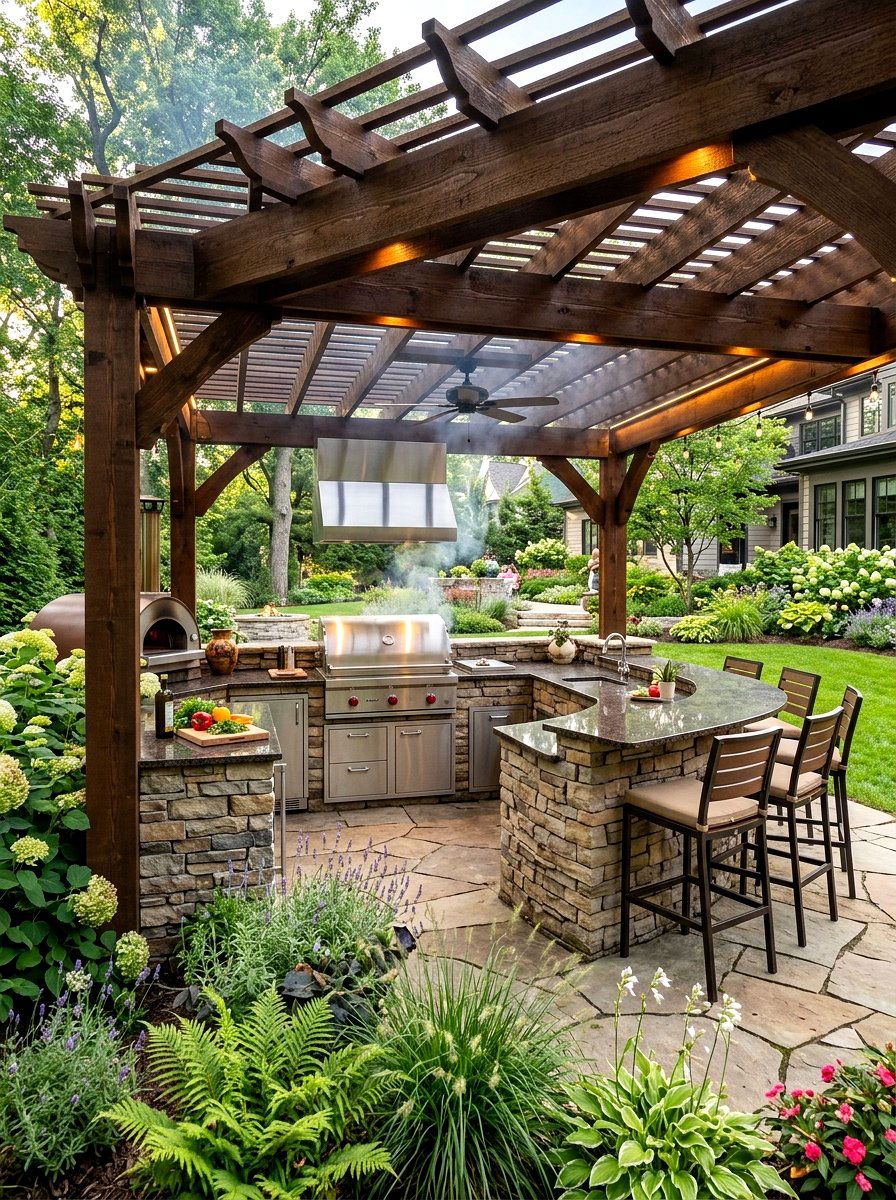 Outdoor kitchen pergola cover - 30 pergola ideas