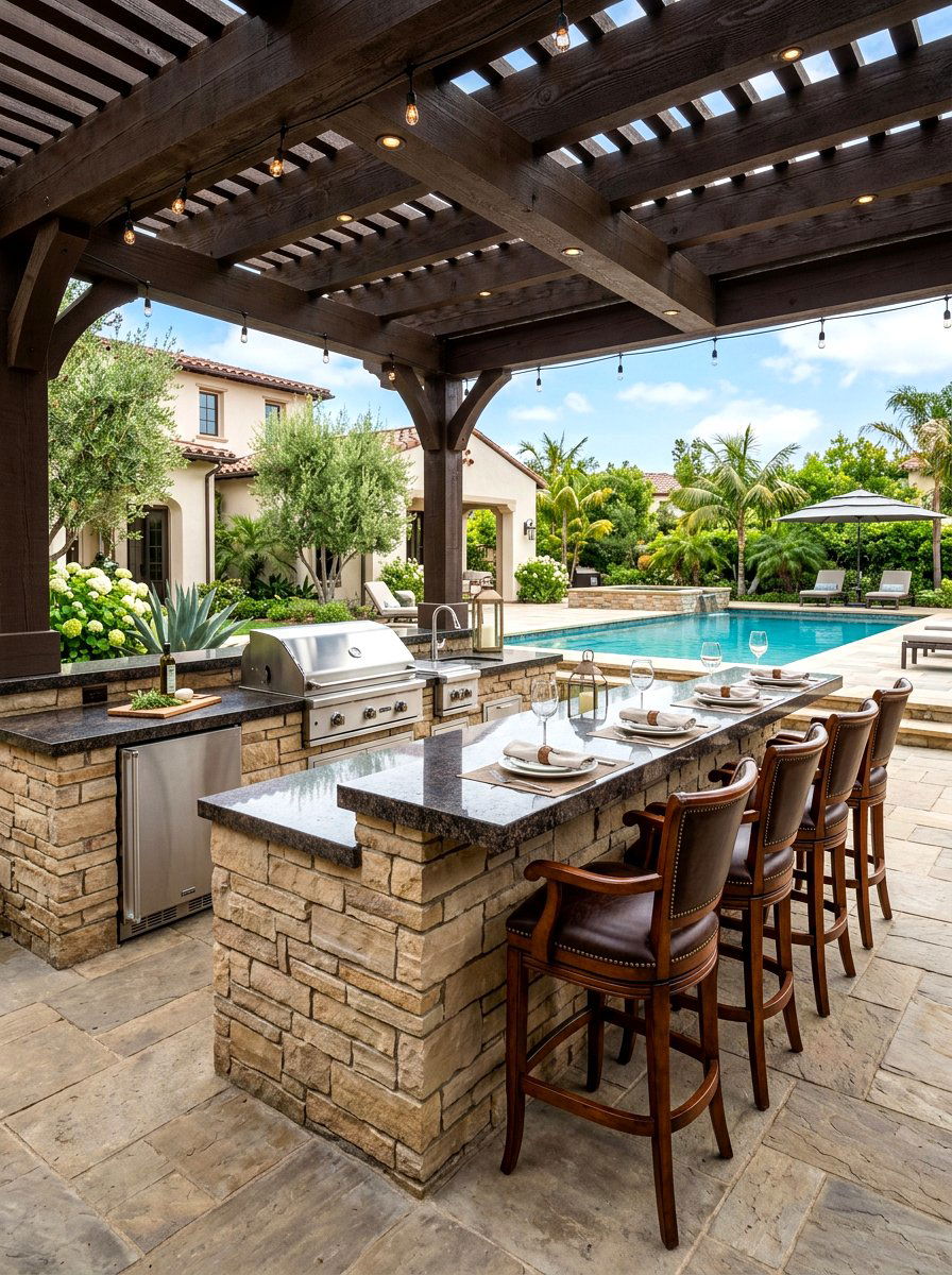 Outdoor kitchen with bar seating - 30 patio cooking area ideas