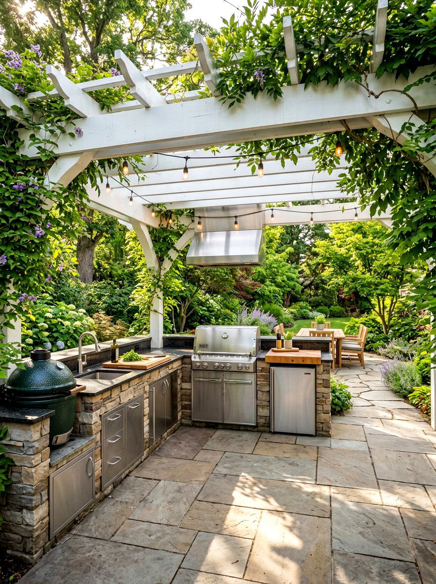 Outdoor kitchen with pergola - 30 alfresco kitchen ideas