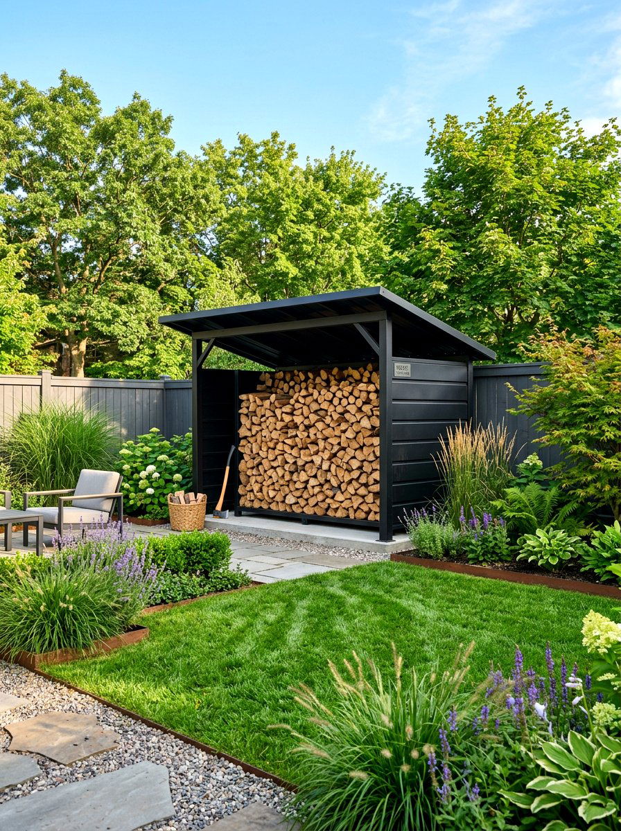 Outdoor metal wood shed - 30 log holder ideas