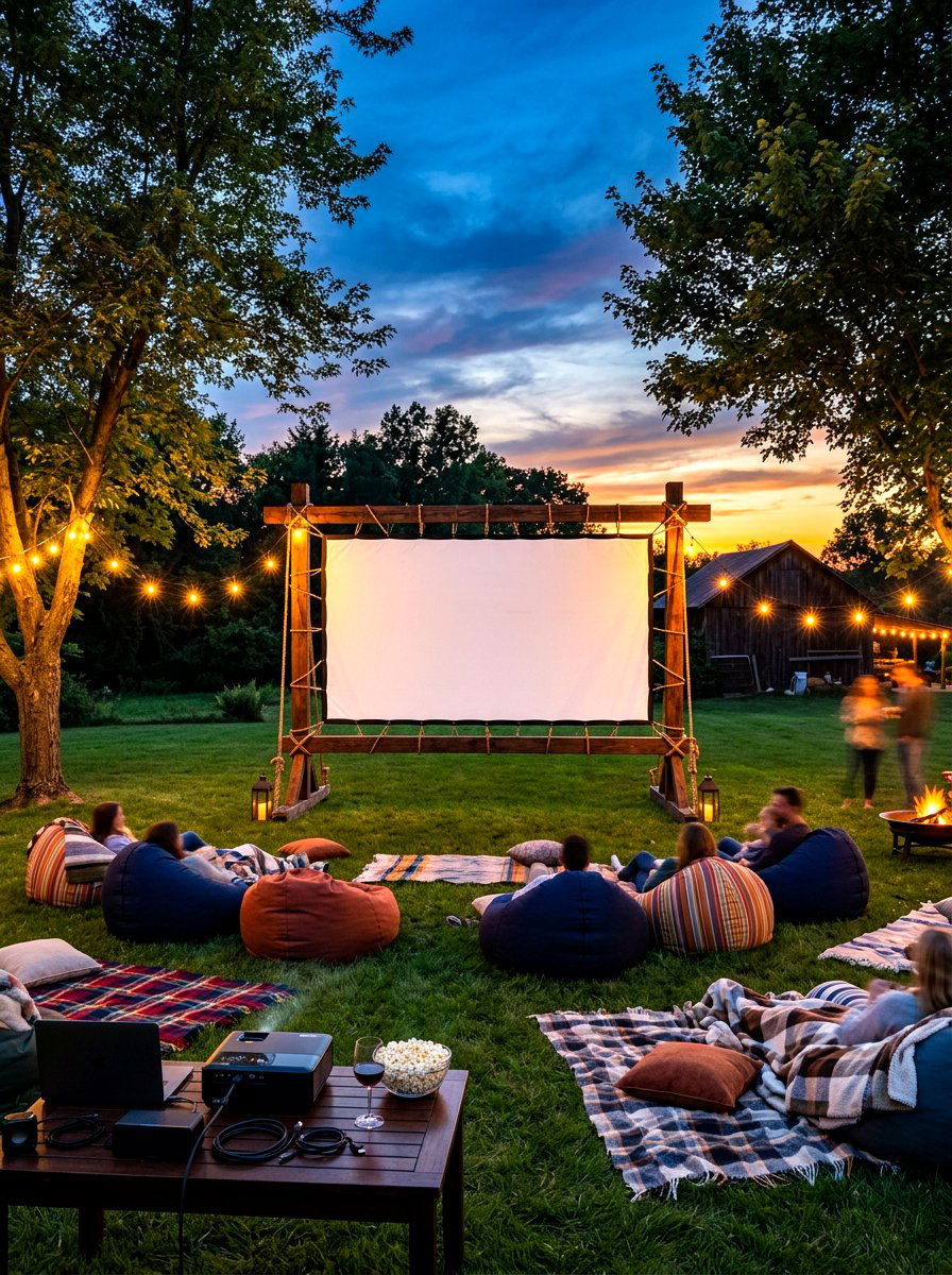 Outdoor movie screen - 30 kids backyard play area ideas