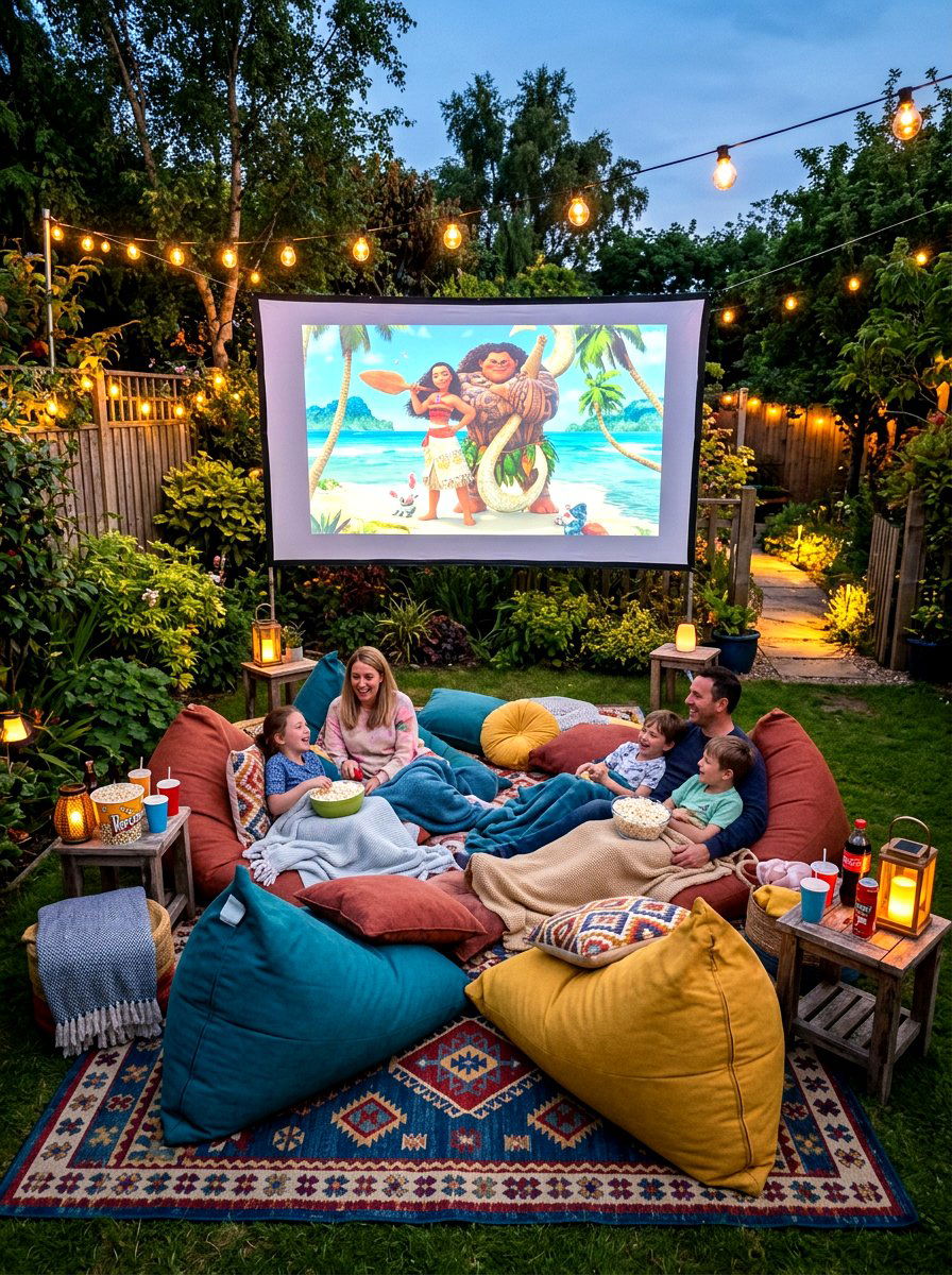Outdoor movie screen - 30 patio lounge ideas