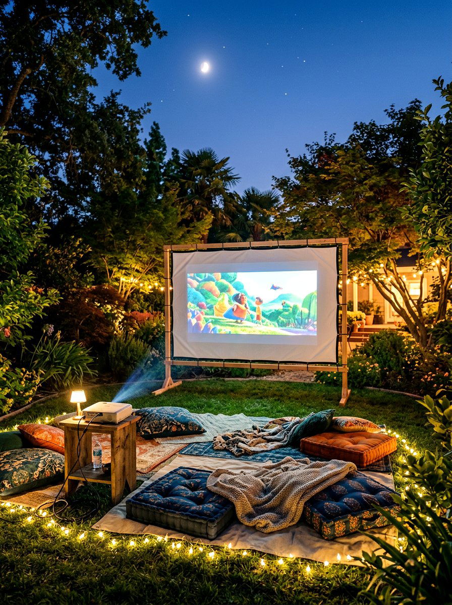 Outdoor movie screen - 30 moonlight backyard ideas